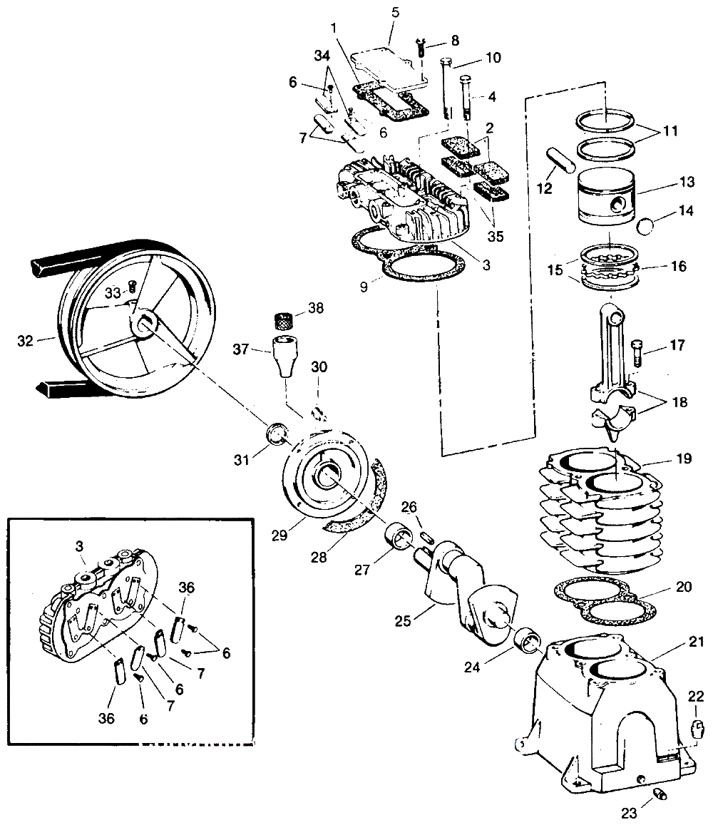 Pump Parts Diagram and Parts List for VT500601  Campbell Hausfeld Compressor